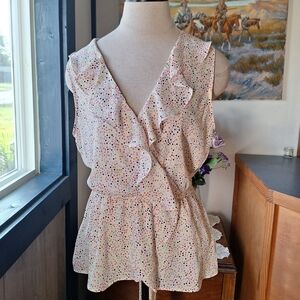 Max Studio Polka Dot Ruffle Sleeveless Top , Medium, "IVCRYLPP" Style8704D38,NWT